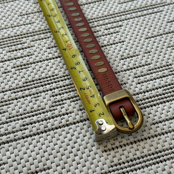 Fossil Women's Brown Leather Brass Tone Studded Belt. Size Small - Picture 7 of 8